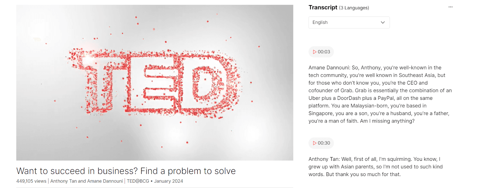 Transcribe of a TEDx episode "want to succeed in business" to illustrate repurposing of podcast content