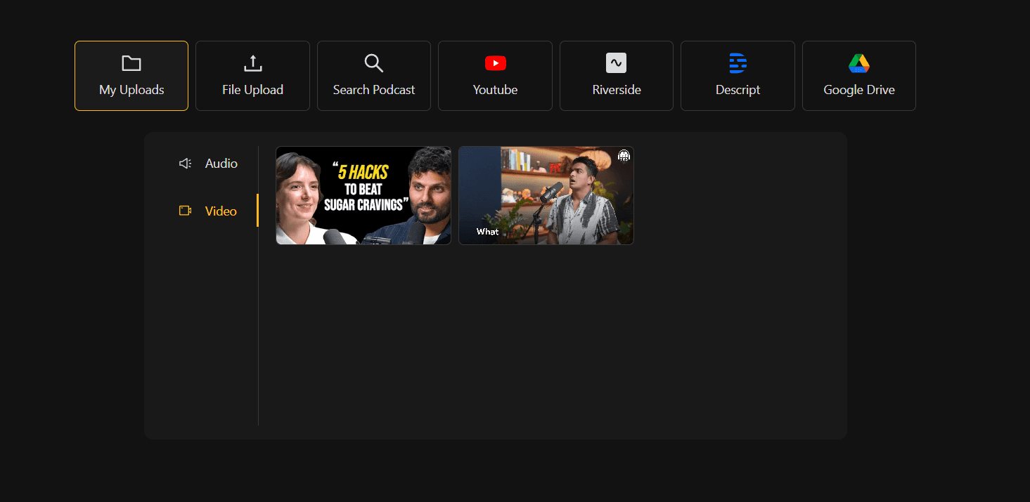 Upload option is shown in the recast studio's tool that users can use to create audio waveform