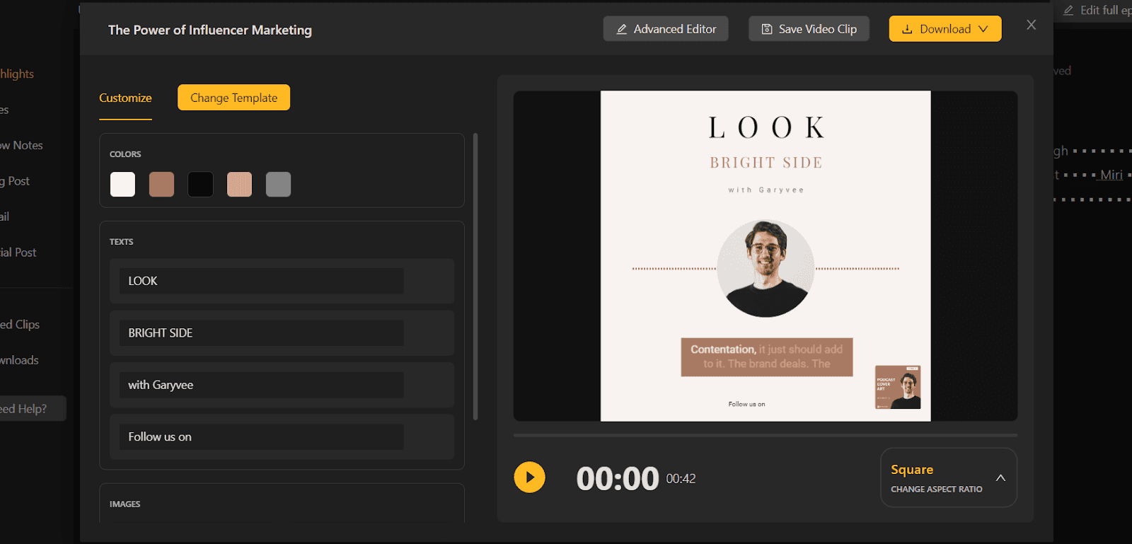 A template for editing the audio from podcast inside the recast studio tool
