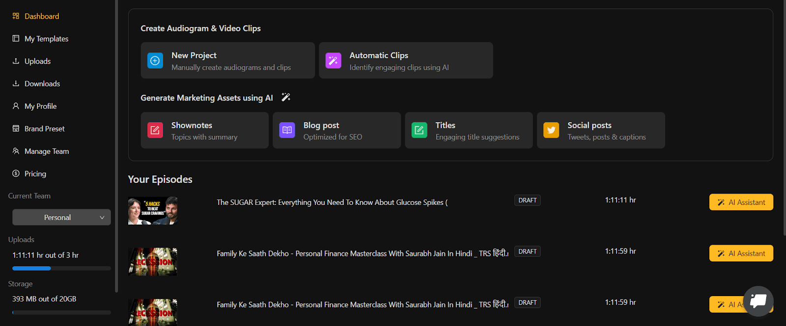 The signup box of recast studio is shown for podcasters to create waveform for their social media