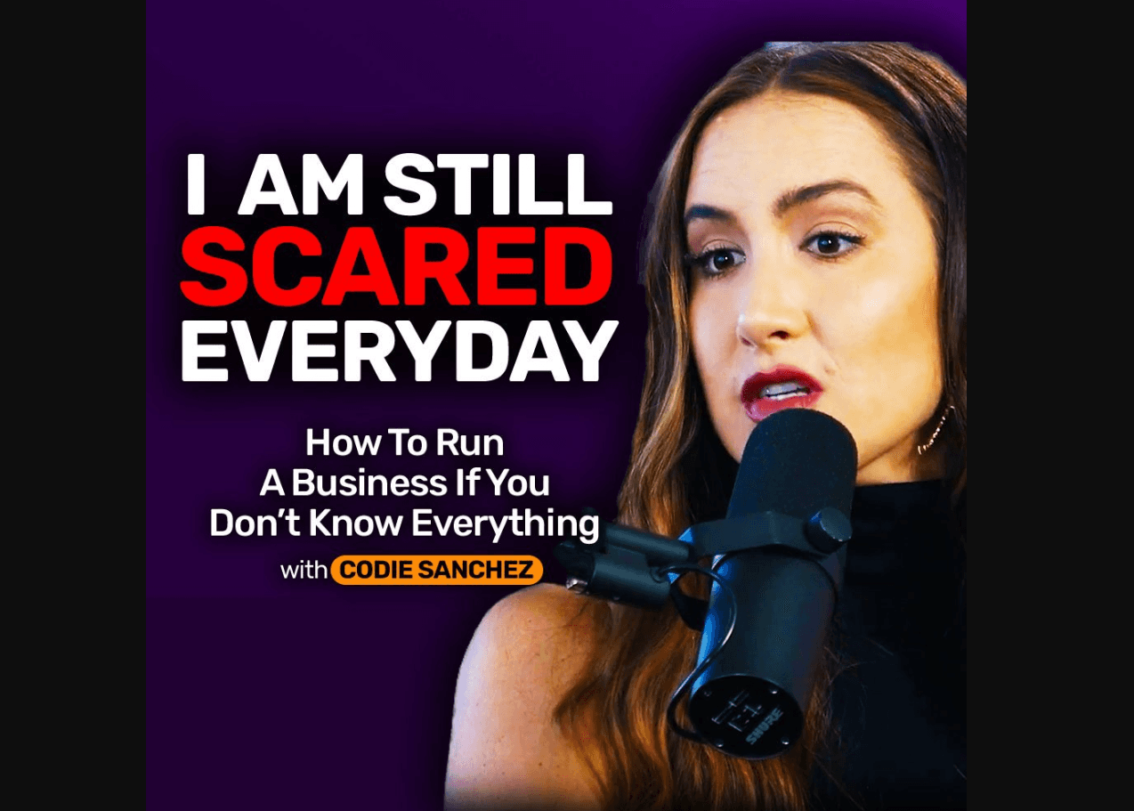 Tumbnail of Codie Sanchez Podcast is shown with her image and best tips to run a business she shared in her podcast as inforgraphics to ullustrate podcast repurpose