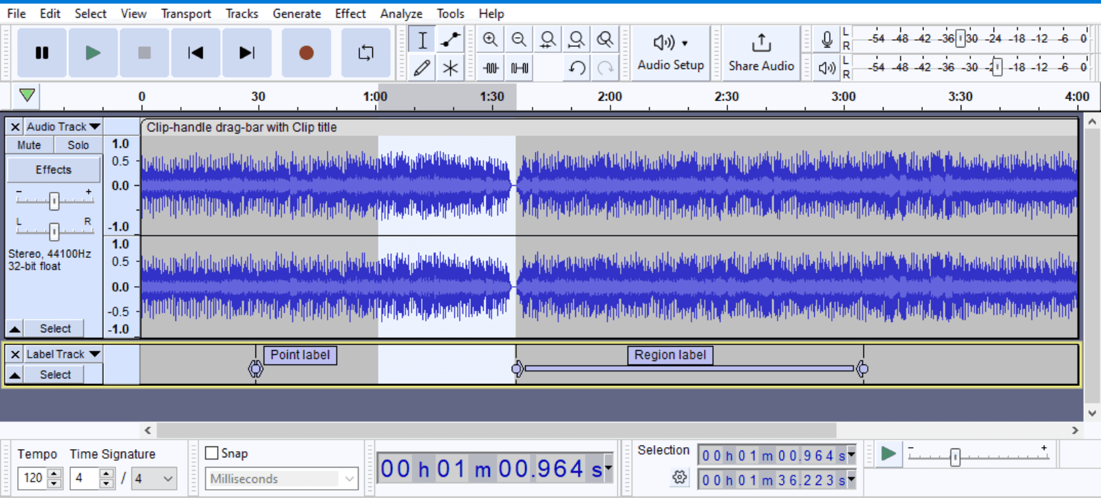 Editing podcast tab inside the audacity's podcast editor software to illustrate the editing options available inside the software