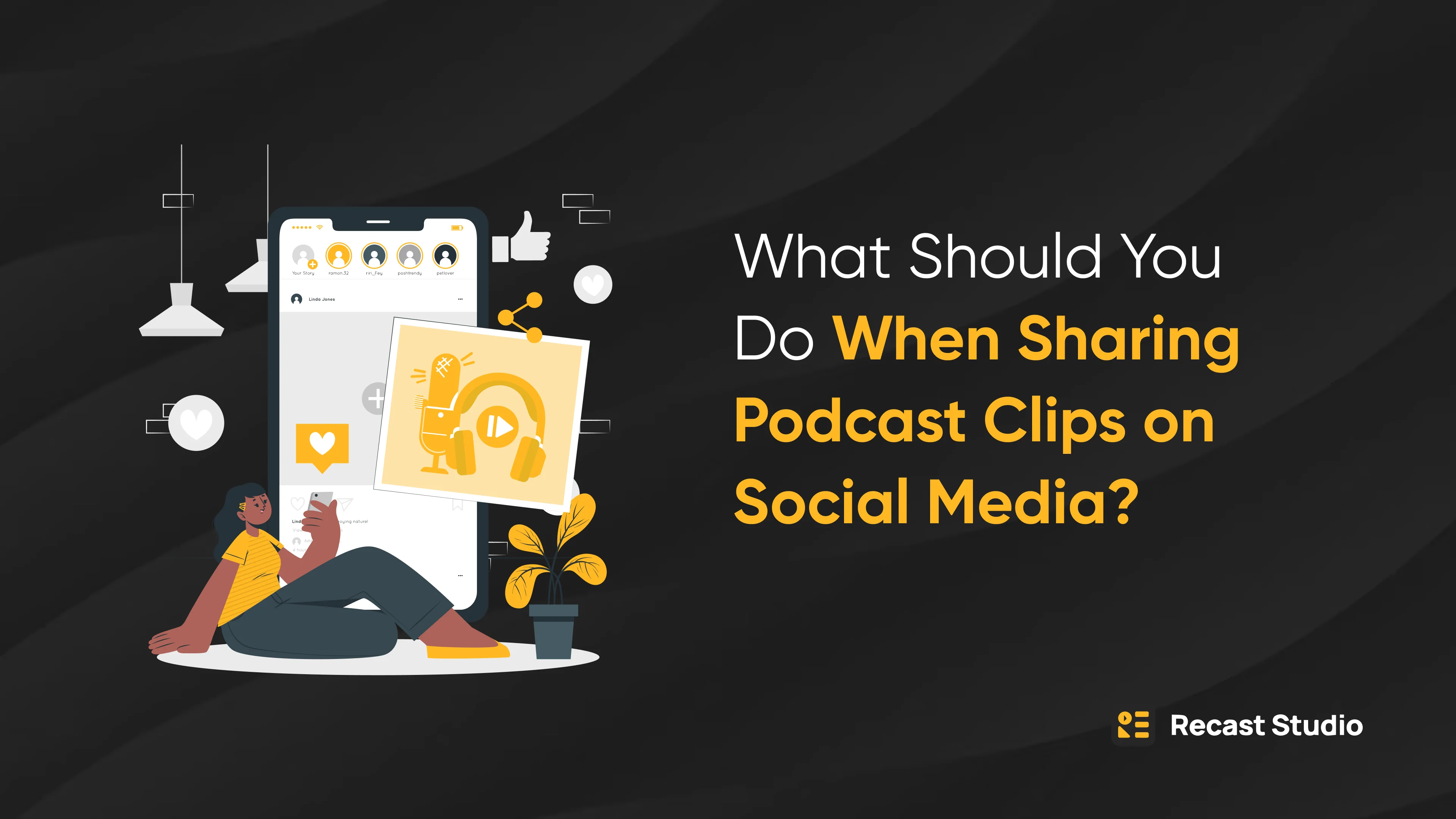 A person scrolling the podcast clips from a famous joe rogen podcast on his personal instagram feed, and sharing with their friends to illustrate the best practices for marketers to make their podcast clip go viral on social media